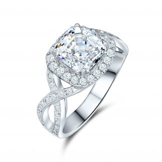 EVETTE HALO PAVE ASSCHER RING
