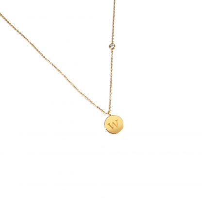 ROUND DISC INITIAL CHAIN NECKLACE
